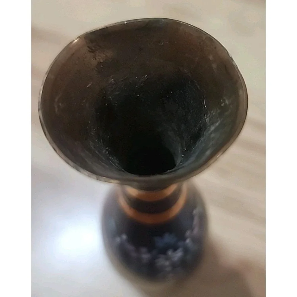 Vintage Turkish Gulistan Metal‎ Hand Painted Bud Vase 6.25in Tall Floral Design
